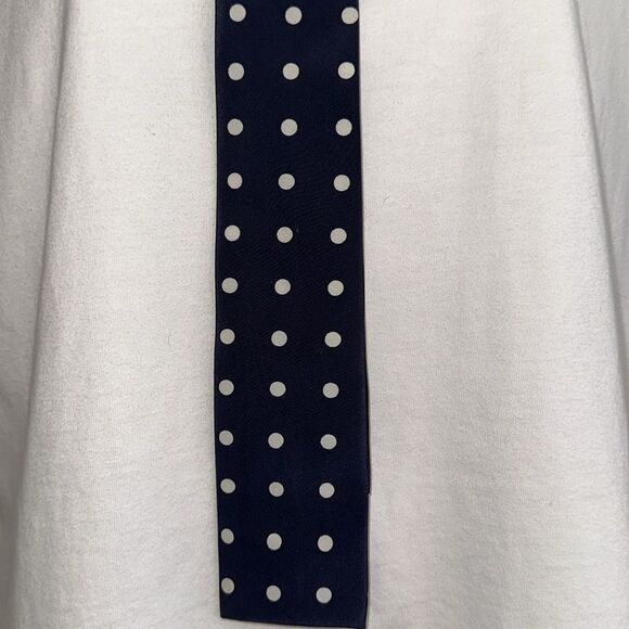 Vintage dark navy blue thin, long polyester scarf with white polka dots - Picture 2 of 5